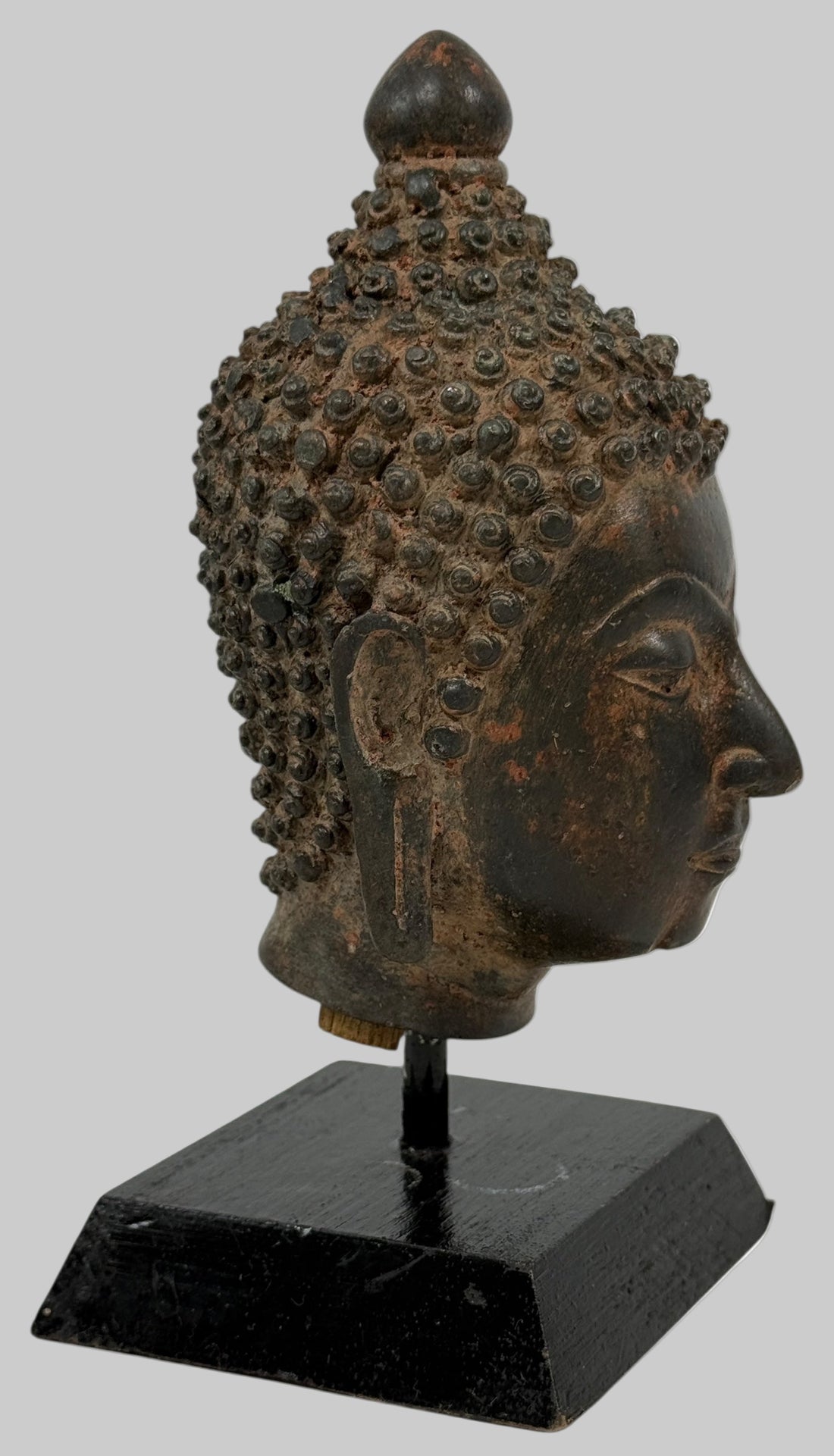  Bronze Buddha Head Sculpture on Stand – Mid-Century Thai Style