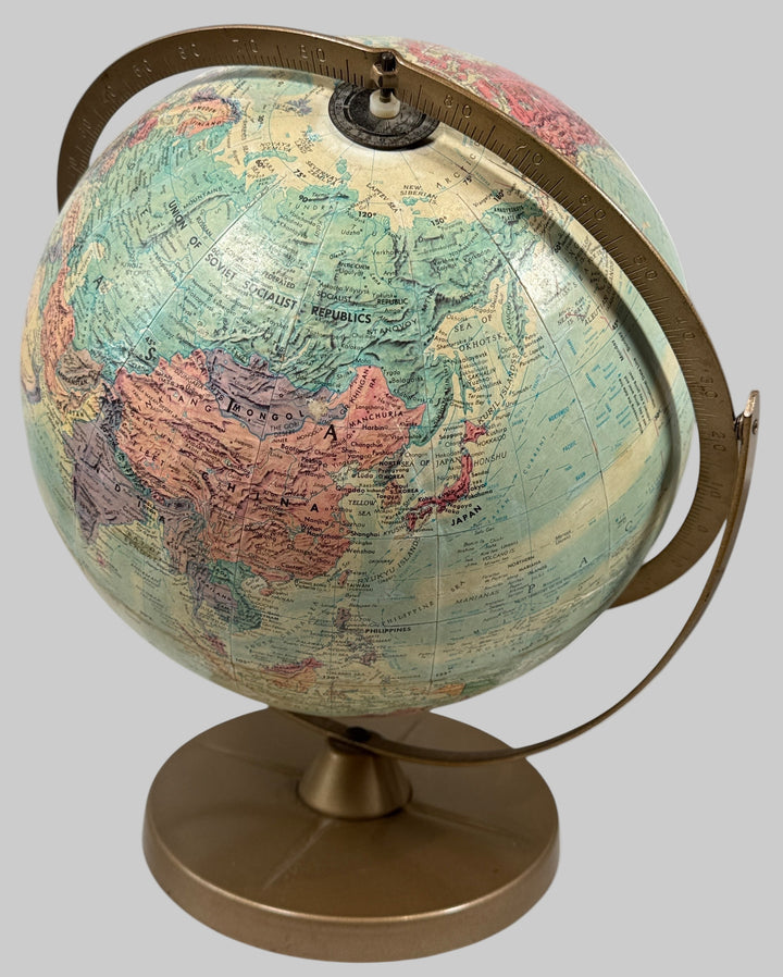 Repogle, World globe on a stand with a detailed map of the world. USA.