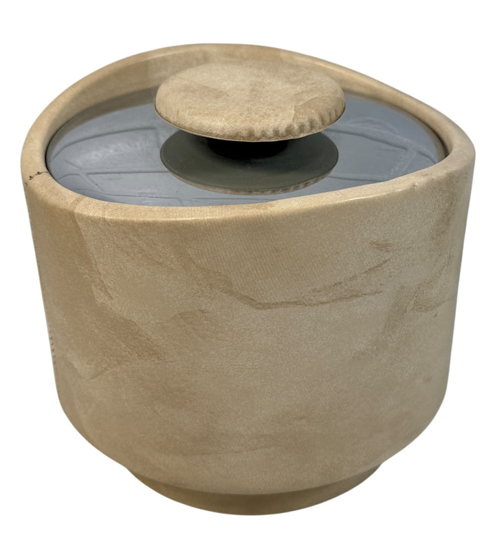 Vintage Kraftware 225 5th Ave NYC ice bucket, cream stone texture, mid-century modern barware collectible, made in USA.