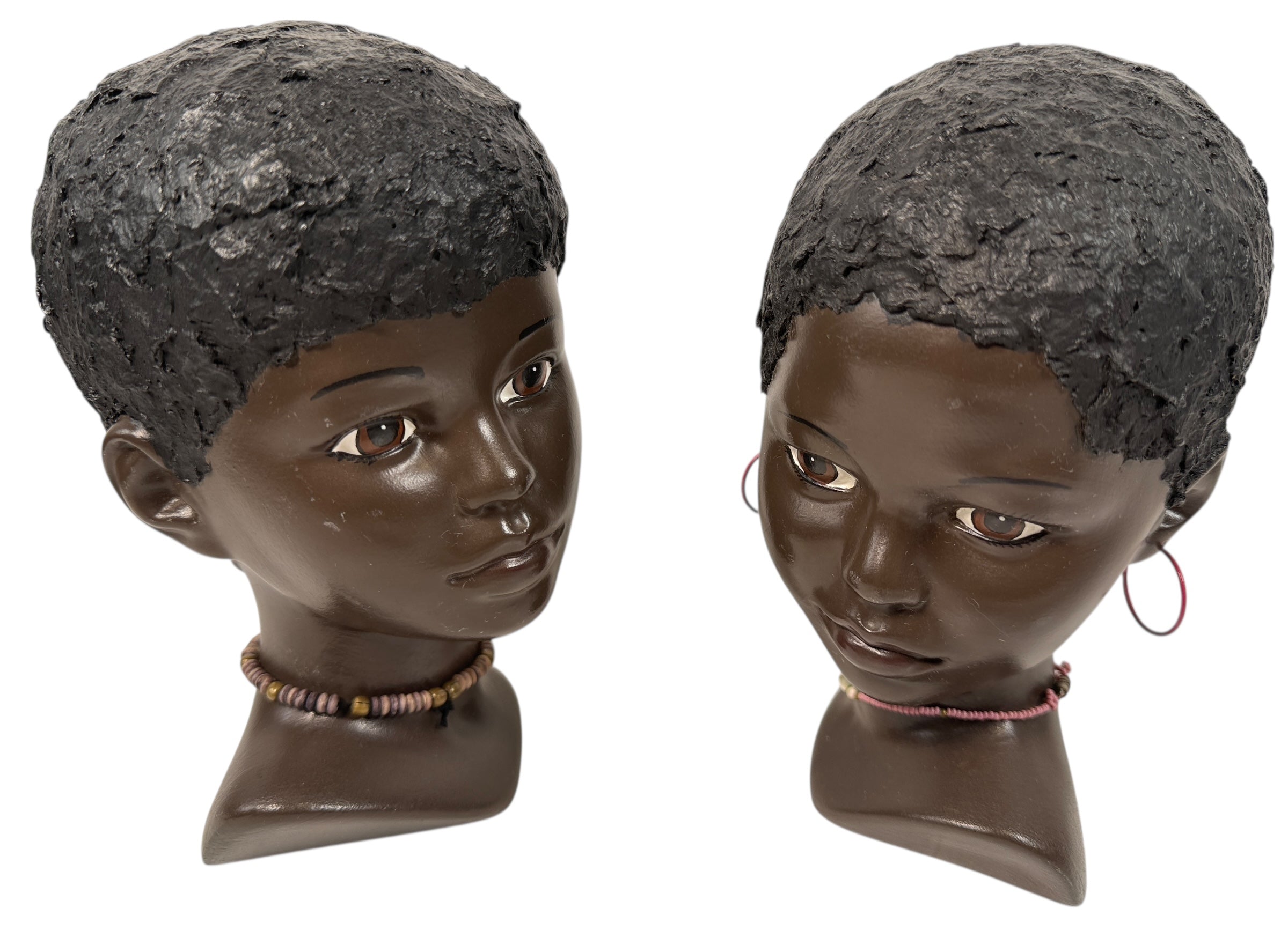 Handmade 1987 C.L.S. ceramic boy &amp; girl figurine pair, minimalist folk-art stoneware, vintage Canadian studio pottery, matte glaze, signed &amp; dated.