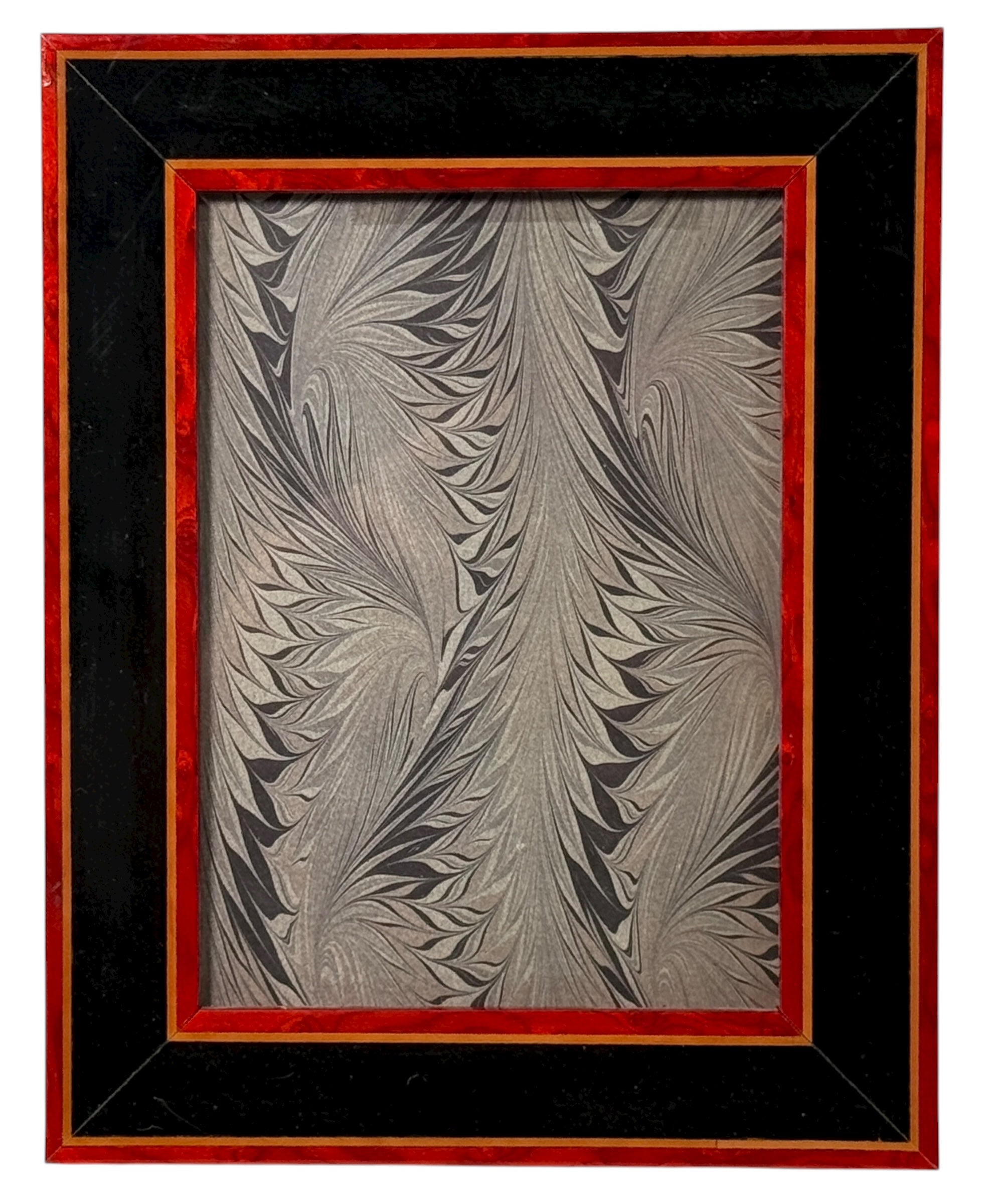 Vintage Dorvilliers Paris picture frame with red &amp; black wood inlay and gold trim. French-made mid-century décor collectible, elegant and refined.