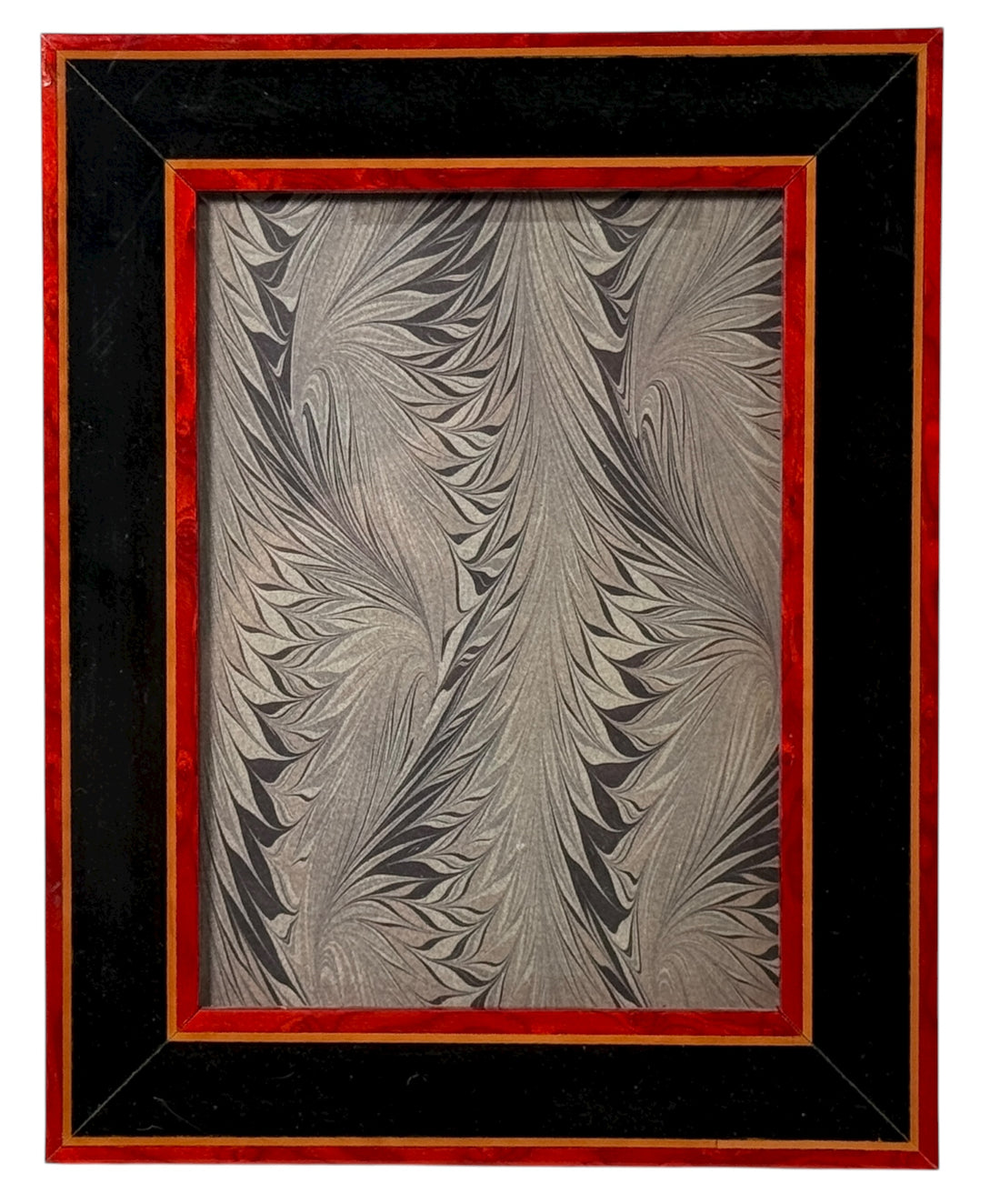 Vintage Dorvilliers Paris picture frame with red &amp; black wood inlay and gold trim. French-made mid-century décor collectible, elegant and refined.