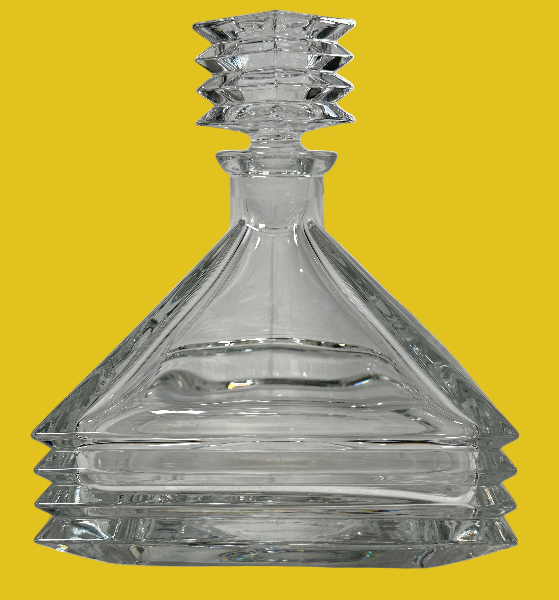 Vintage Mikasa crystal decanter, square pyramid design with stopper, 11¾ in, heavy lead crystal elegance for bar or display.