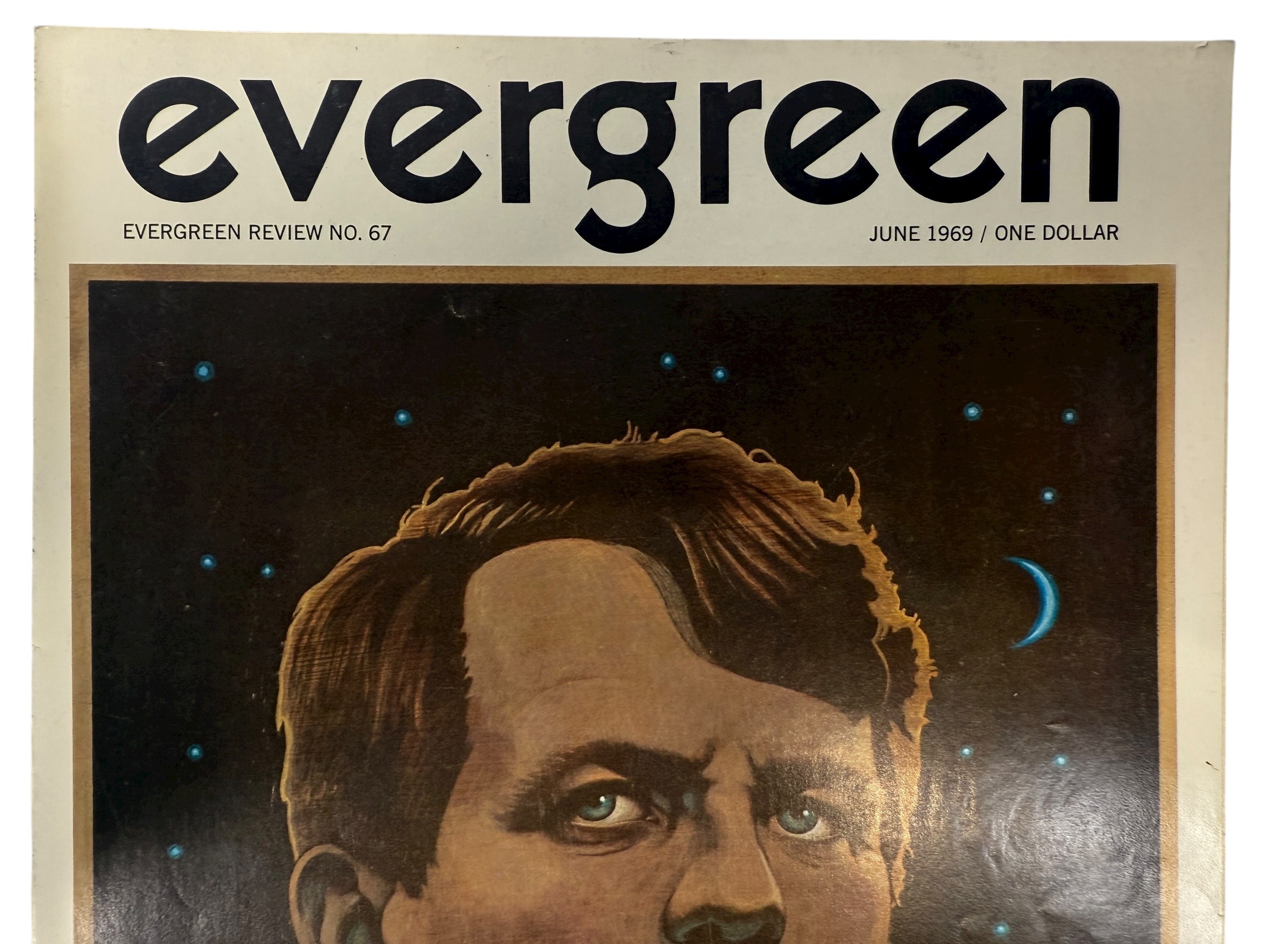 1969 Evergreen Review magazine featuring Robert F. Kennedy cover by Paul Davis. Classic counterculture issue with Burroughs, Hentoff &amp; Lahr.