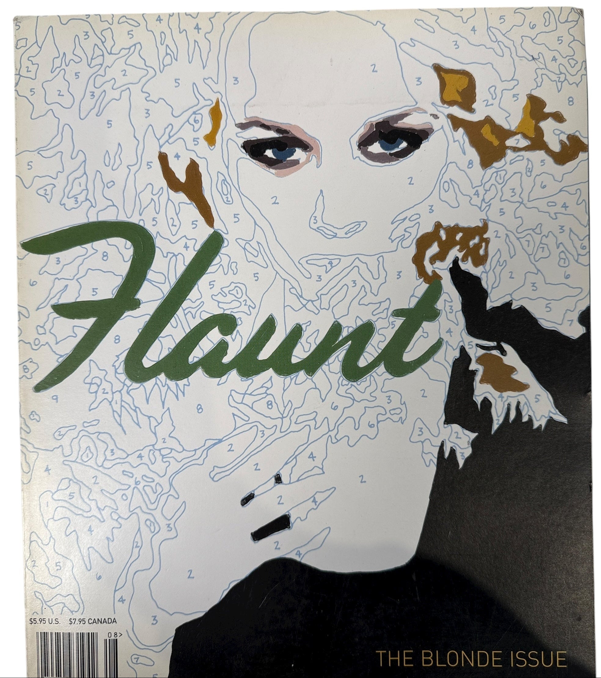 Flaunt Magazine August 2001 “The Blonde Issue” with Thora Birch. Rare early-2000s fashion and culture collectible with iconic paint-by-numbers cover.