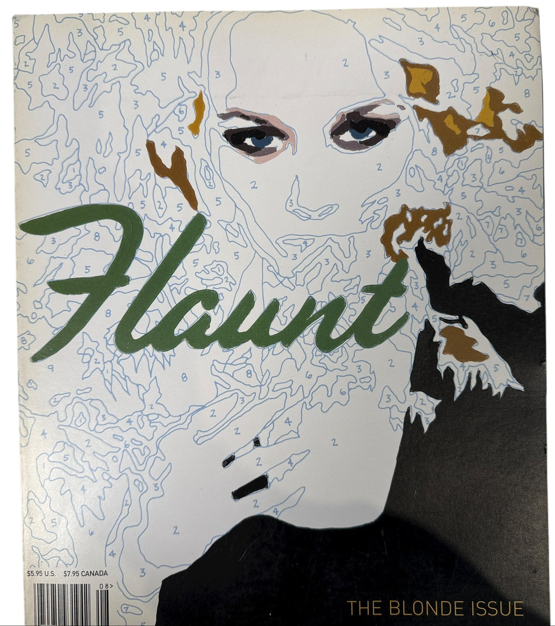 Flaunt Magazine August 2001 “The Blonde Issue” with Thora Birch. Rare early-2000s fashion and culture collectible with iconic paint-by-numbers cover.