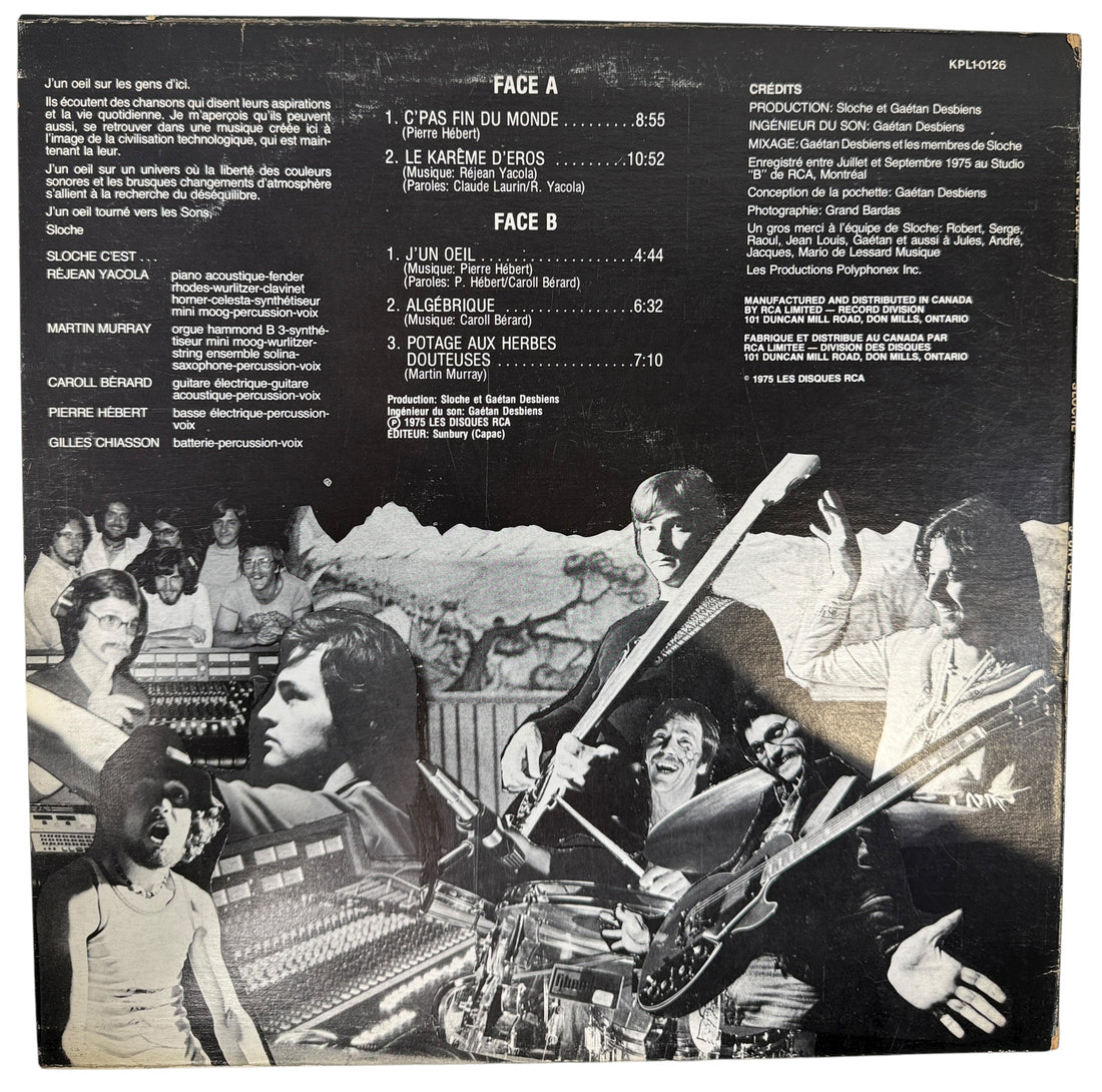 1975 Sloche J’un Oeil RCA Victor LP Canada. VG+/VG Dynaflex pressing. Quebec prog-fusion classic, collectible Canadian first pressing in strong shape.