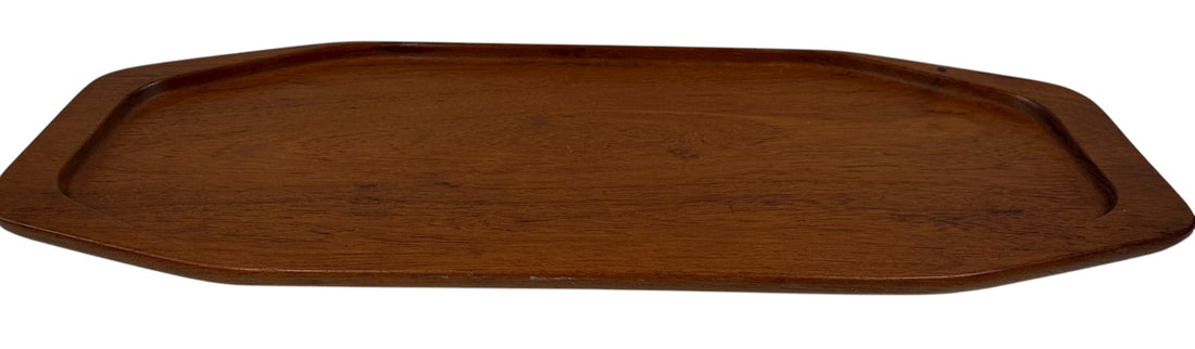 Mid-century Digsmed Danish teak serving tray, 22.5”, marked Denmark. Classic Scandinavian modern design for charcuterie or bar service.