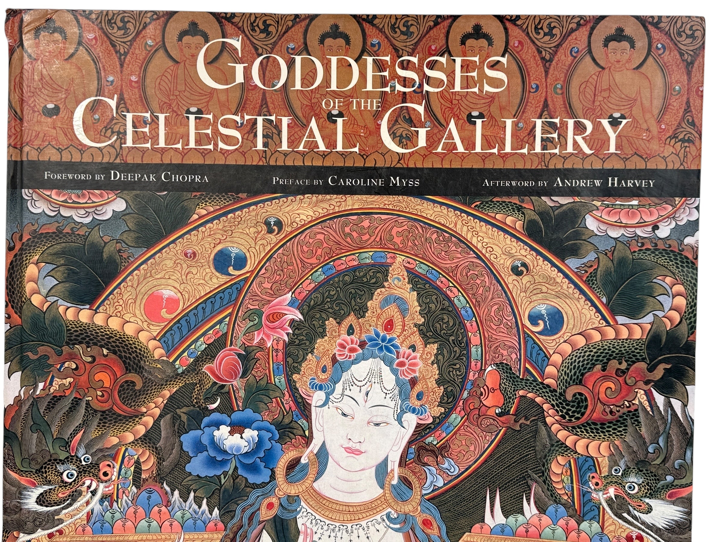 Oversized 2002 art book by Romio Shrestha featuring 42 goddess thangkas with Deepak Chopra foreword. Mandala Publishing. Stunning sacred art folio.