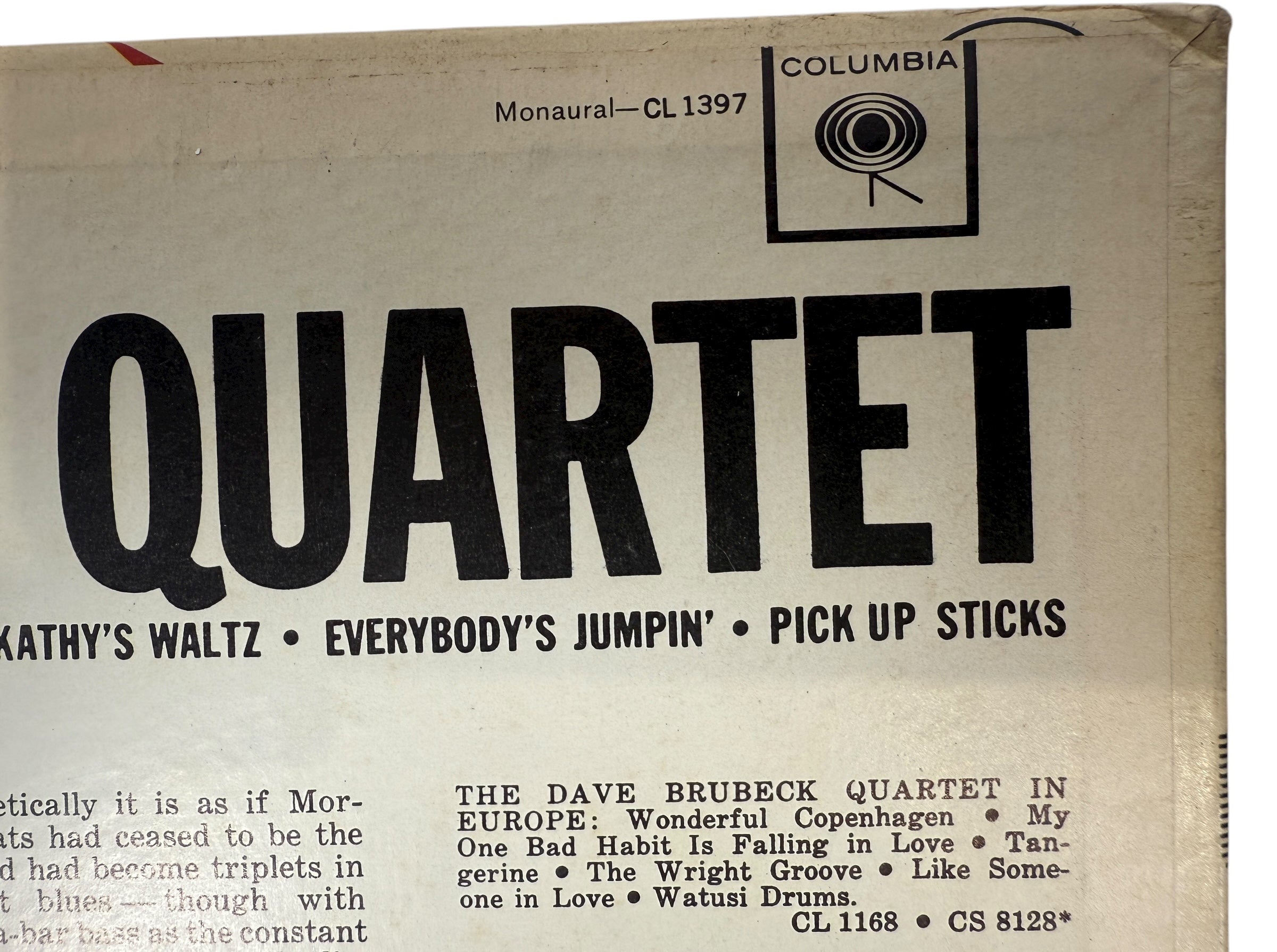 Dave Brubeck Time Out mono 6-eye Canadian CL 1397. Early 1960s Columbia pressing with iconic Fujita art. Classic jazz LP featuring Take Five.
