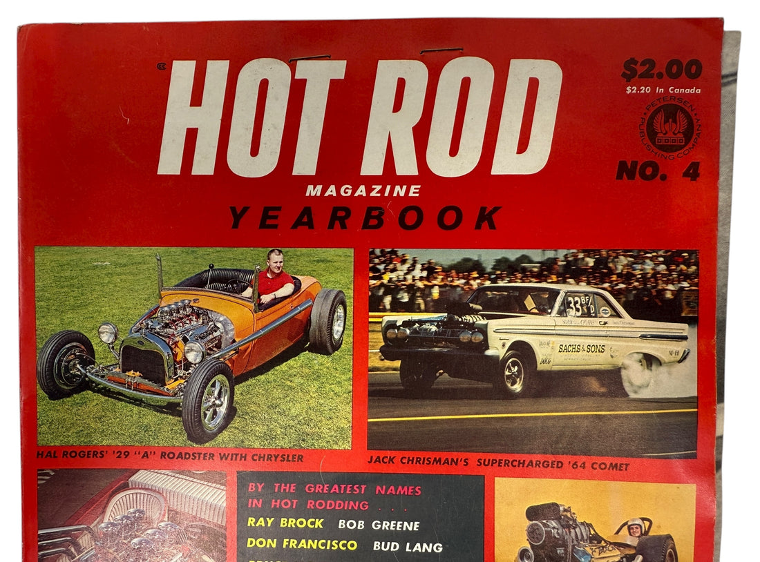 Hot Rod Magazine Yearbook No. 4 from the 1960s. Classic drag racing, hot rod builds, and vintage auto culture. Fair condition collectible. Eco Depot Montréal.