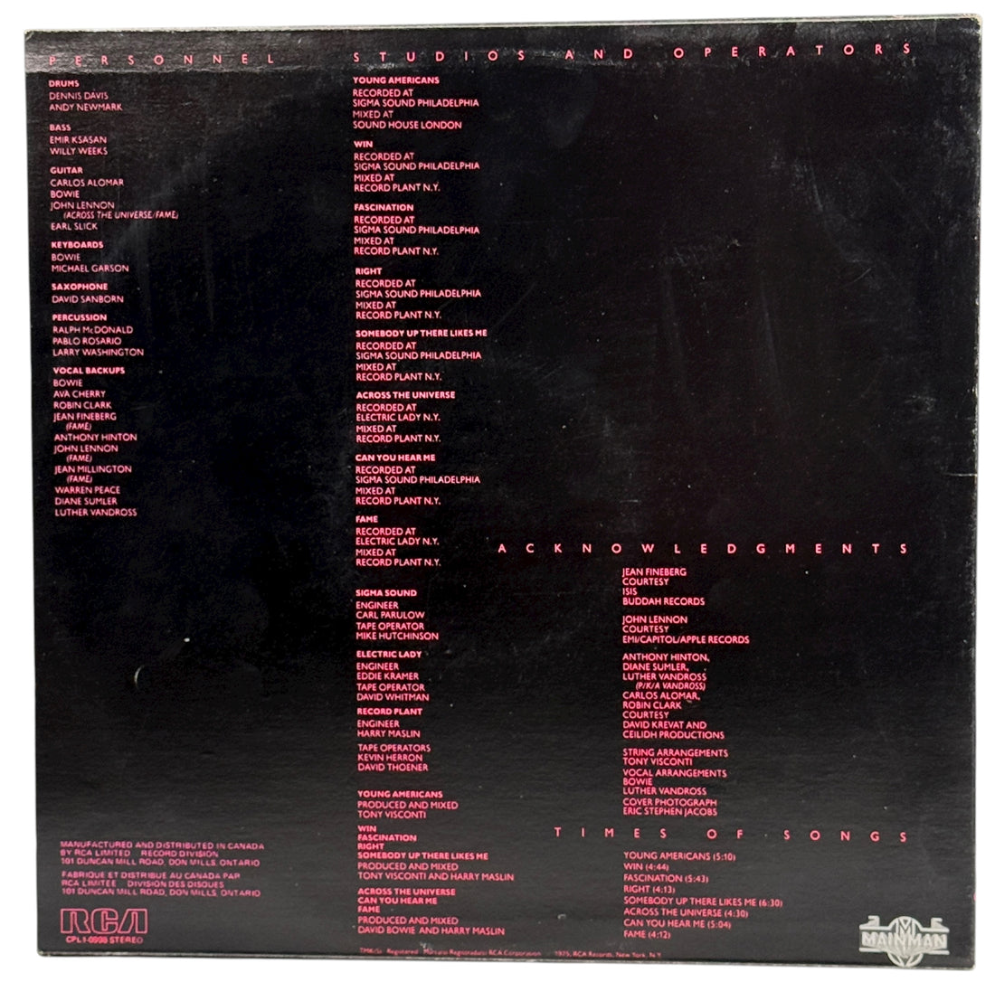 1975 David Bowie Young Americans Canadian RCA Dynaflex LP. G/VG condition classic soul-era album. Collectible vintage Bowie vinyl.