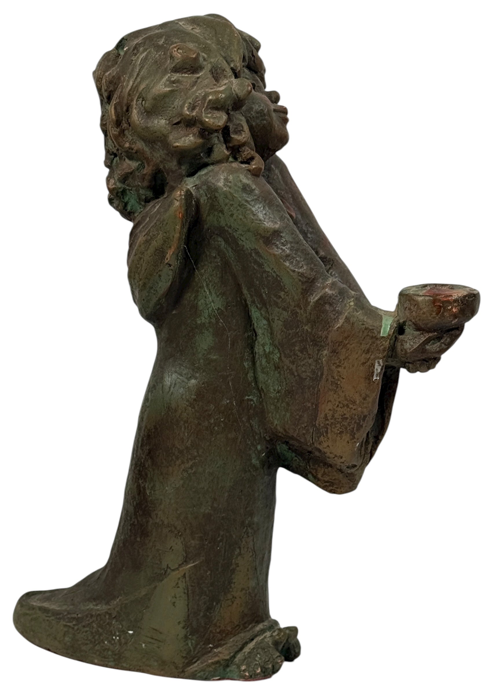 Mid-century ACHATIT Handarbeit 1780B German composite figurine with green patina. Labeled, detailed, collectible sculpture ideal for vintage decor collectors.