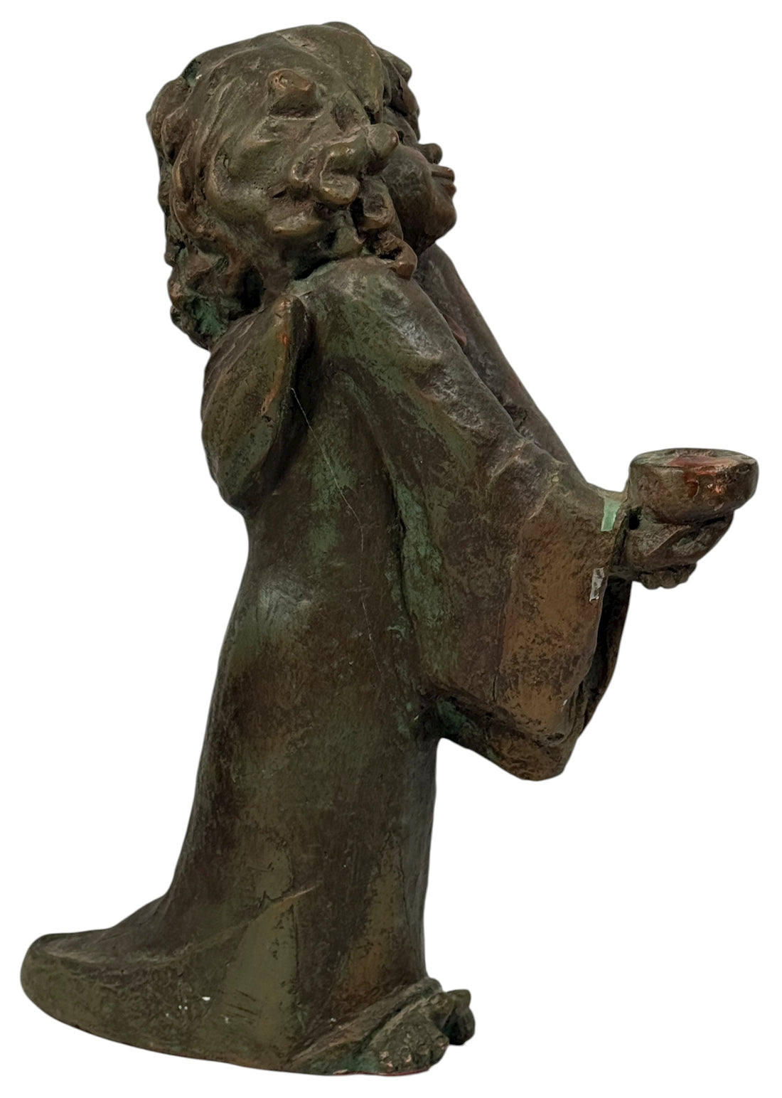 Mid-century ACHATIT Handarbeit 1780B German composite figurine with green patina. Labeled, detailed, collectible sculpture ideal for vintage decor collectors.