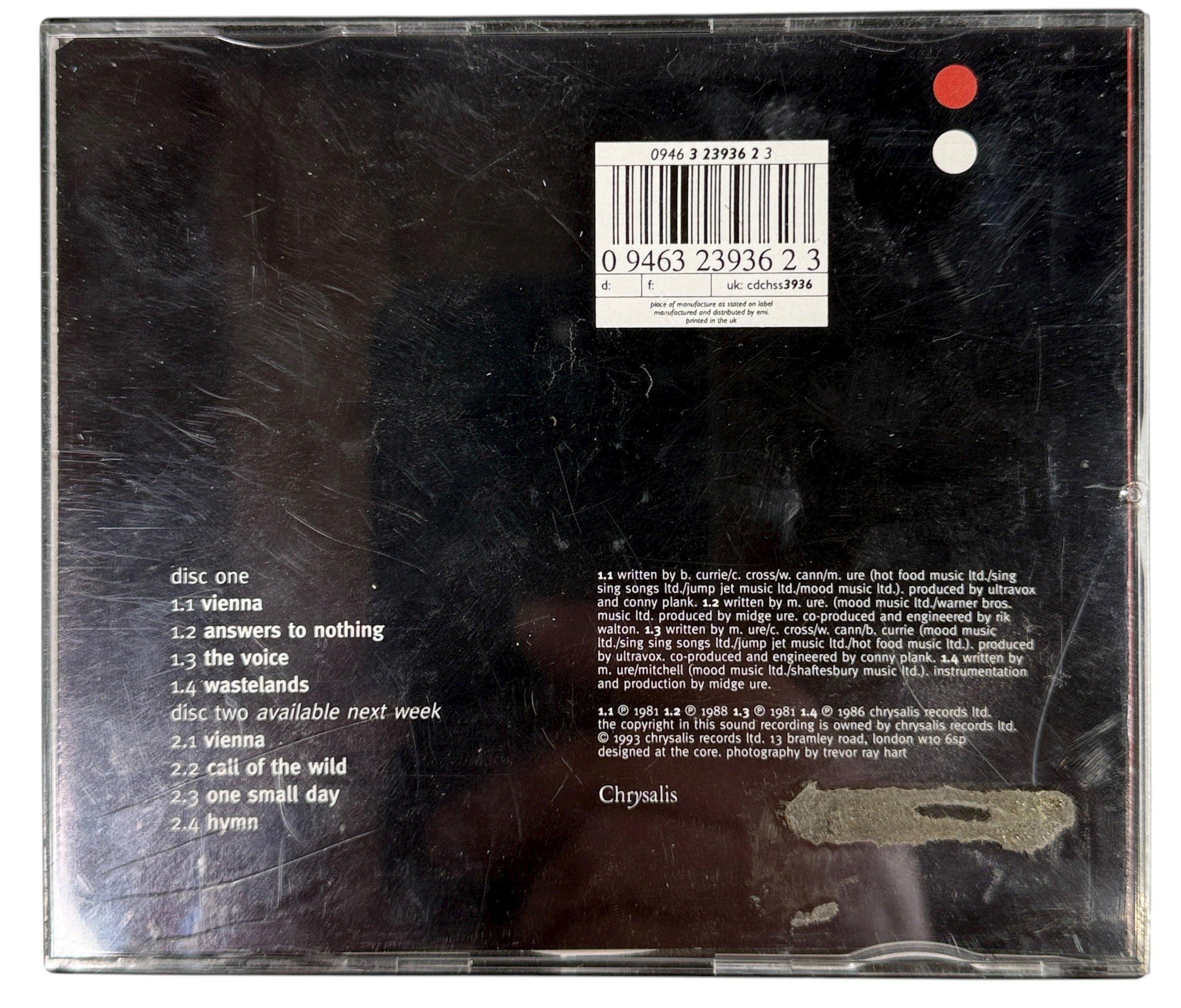 Ultravox Vienna 1993 Chrysalis collectors edition CD1. Replacement disc with artwork. Includes Vienna, The Voice, and more. Great for restoring 2CD set.