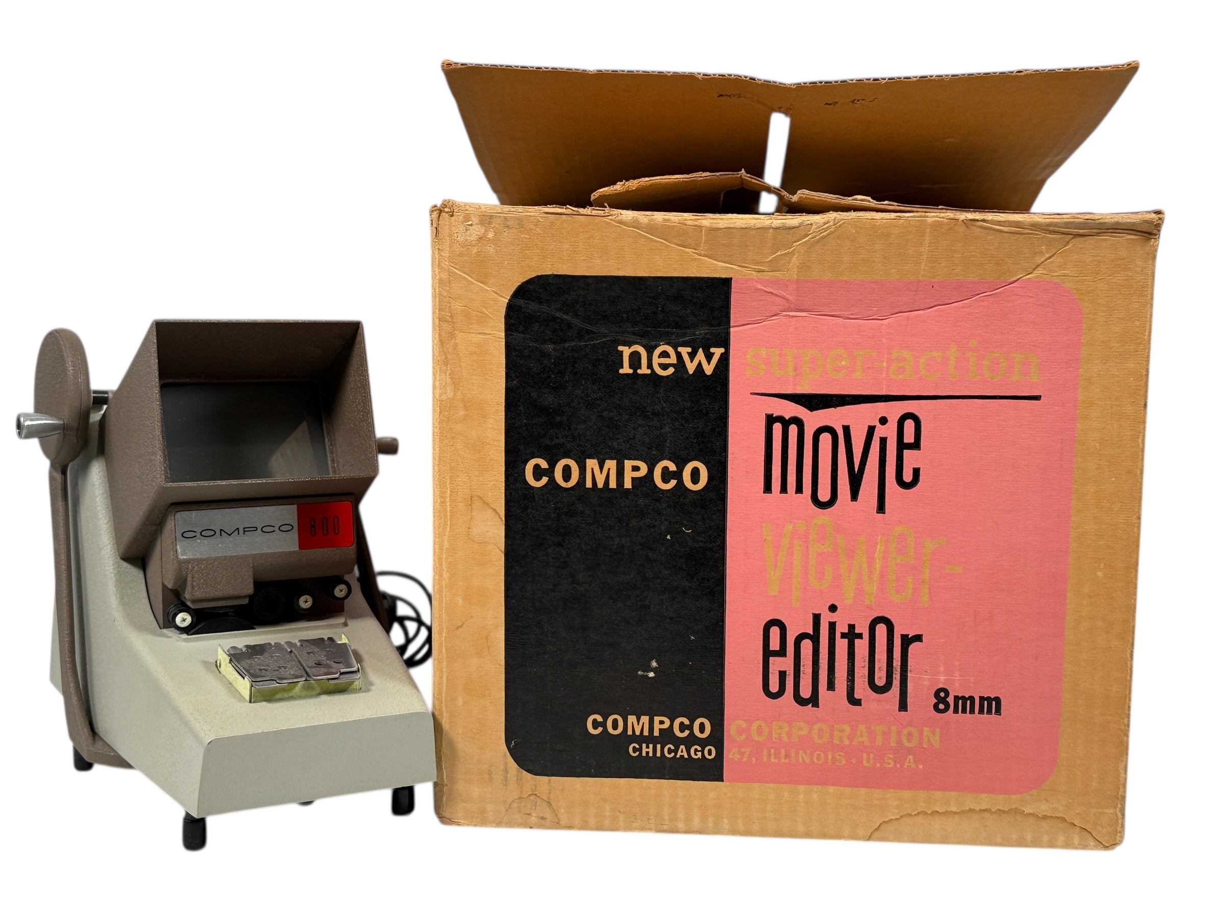 Vintage Compco 800-8M microfilm reader, fully working with lens and carrier. Durable industrial archival viewer. USA-made. Ships safely.