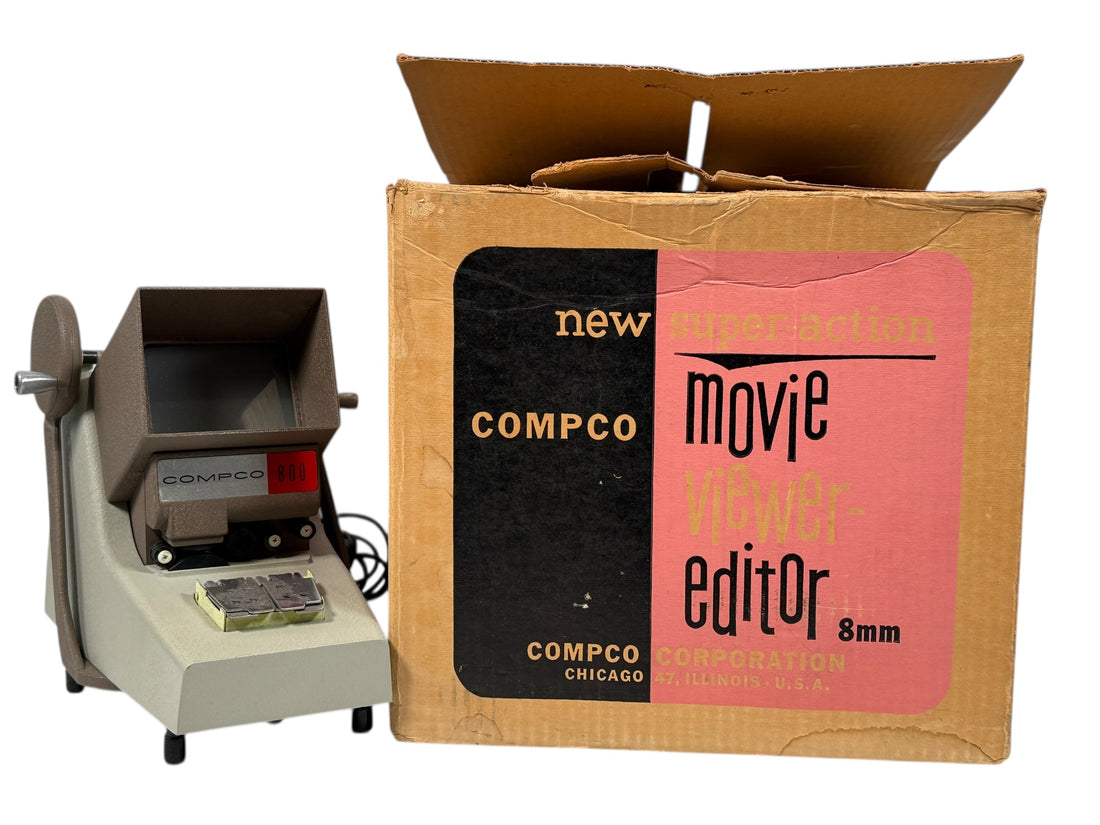 Vintage Compco 800-8M microfilm reader, fully working with lens and carrier. Durable industrial archival viewer. USA-made. Ships safely.