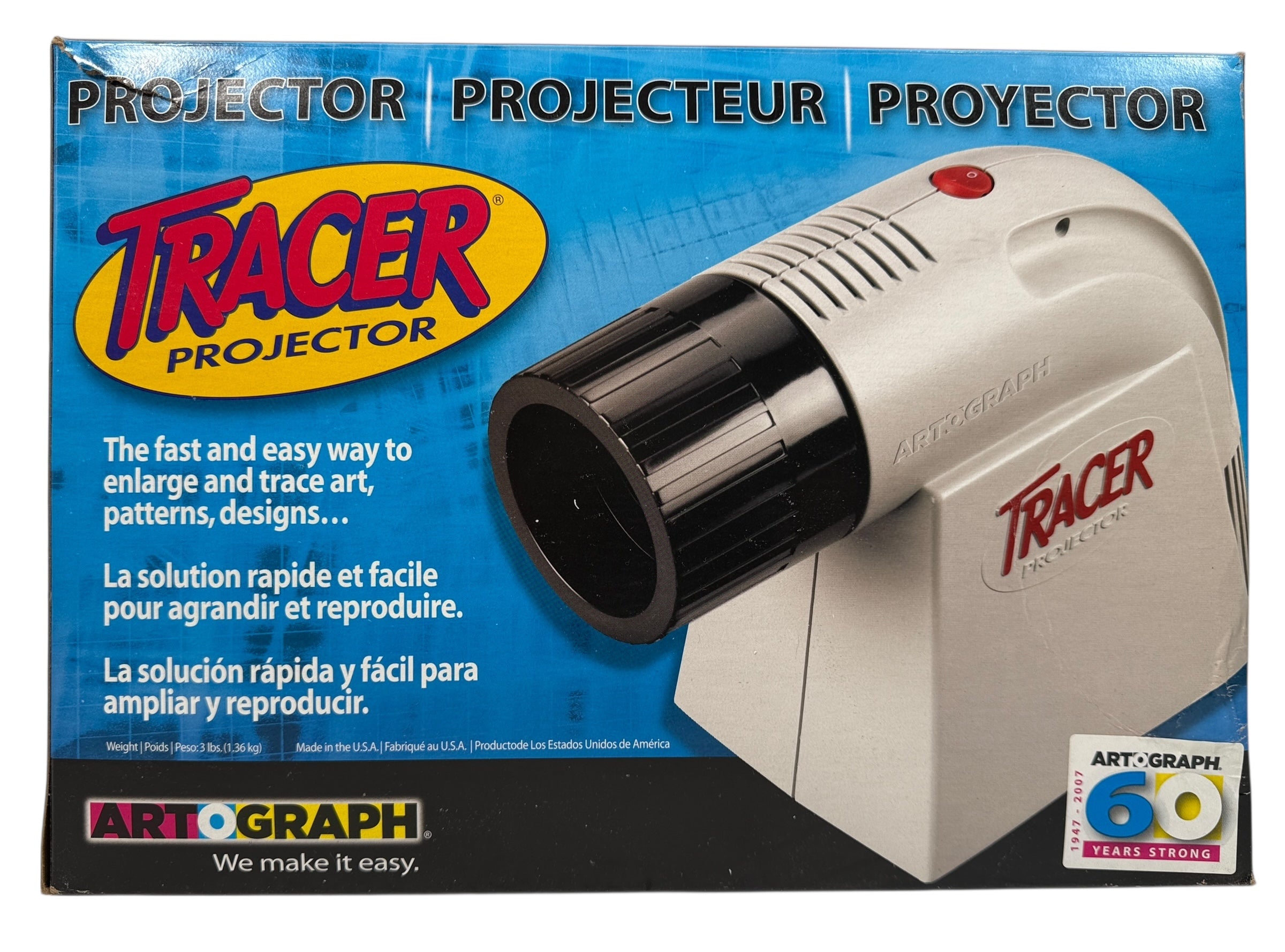 Vintage Artograph Tracer art projector with original box. Classic image drawing enlarger for tracing artwork, patterns, and designs. Made in USA.