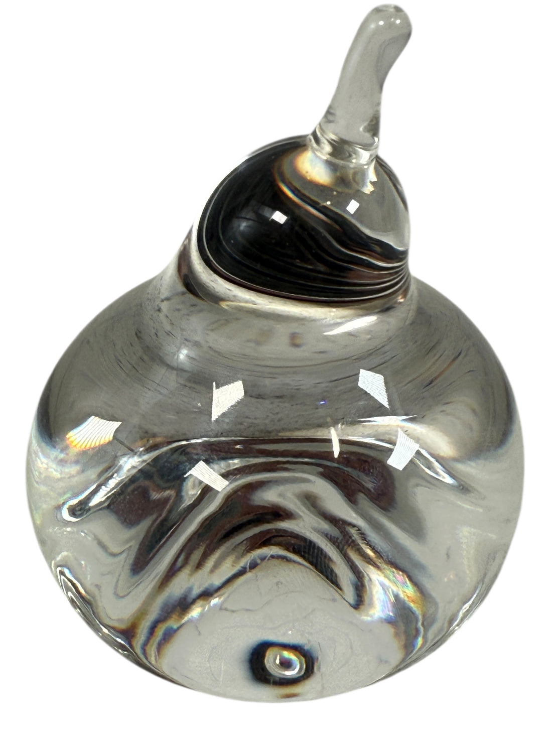 Signed Steuben crystal apple paperweight, hand-blown USA lead crystal, elegant desk decor, vintage American art glass collectible.