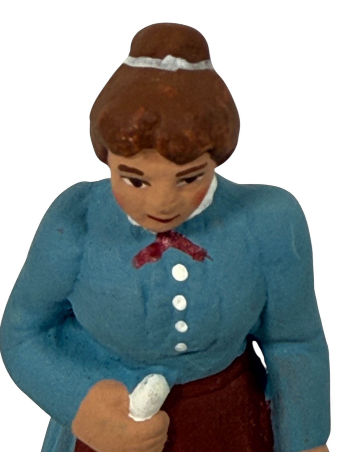 Mid-century French Aubagne pottery figurine by N. Dilandro. Handmade Provençal faience village woman, 1950s French folk art décor.
