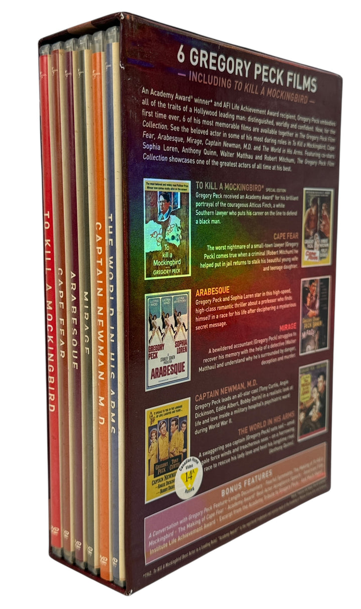 Six-film Gregory Peck DVD collection including To Kill a Mockingbird. Complete box set with slipcase. Classic Hollywood drama and thrillers.