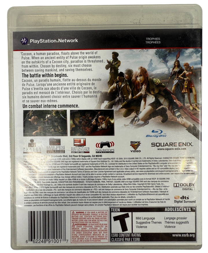 Final Fantasy XIII for PS3 complete in original case. Clean disc, Square Enix RPG with cinematic visuals, story-driven gameplay, and classic PS3 era appeal.