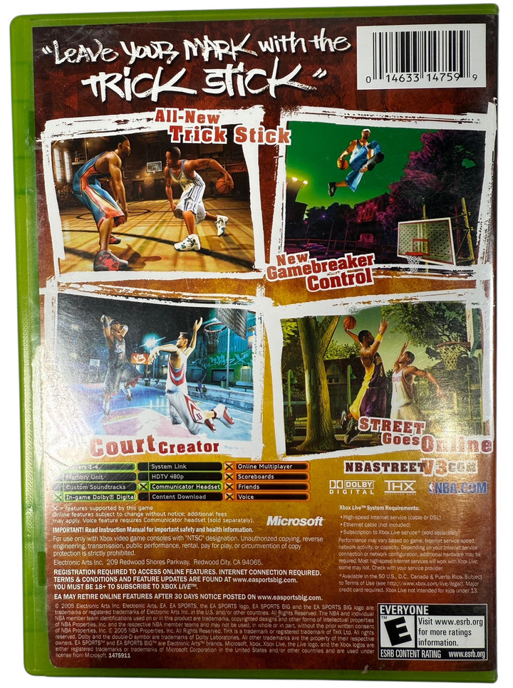 Original Xbox NBA Street V3 arcade basketball game by EA Sports BIG. Complete with case and disc, clean condition, fast shipping from Canada.