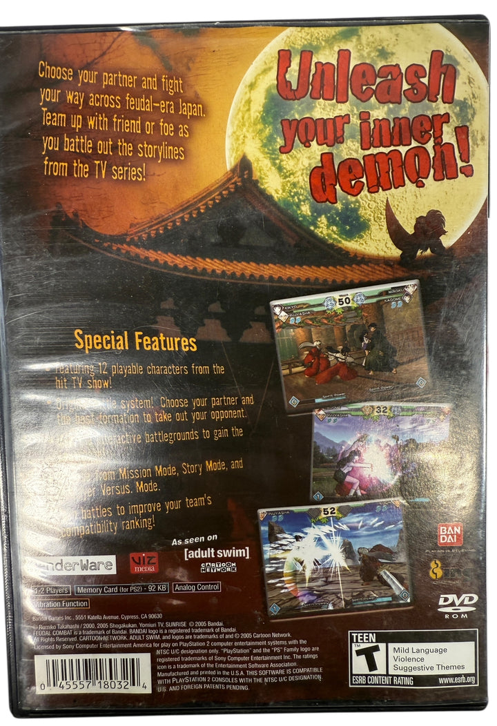 Classic PS2 anime fighter Inuyasha Feudal Combat by Bandai. Original case and disc, tested and authentic. Great value PlayStation 2 title.