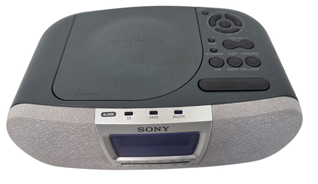 Sony Dream Machine ICF-CD830 tested CD clock radio with AM/FM, dual alarm and bright display. Reliable bedside unit in clean working condition, ships fast.