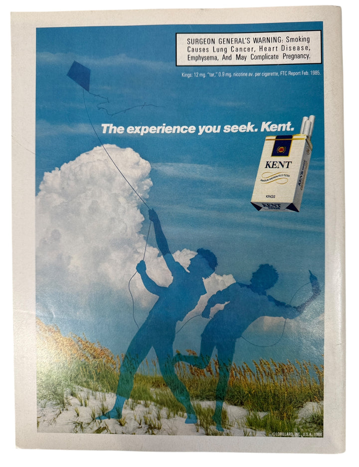 Vintage advertisement for Kent cigarettes with two people flying a kite against a blue sky.