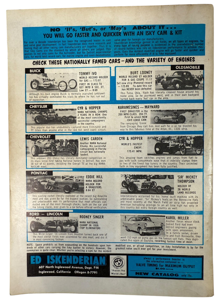 Vintage 1961 Hot Rod Annual with NHRA dragsters, Bonneville trials, karts, and engine tech. Early motorsport collectible for hot rod and racing enthusiasts.