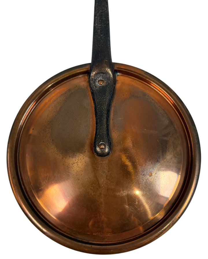 Vintage 7.75” metal saucepan replacement lid. Functional and clean with light wear. Fits mid-century and modern cookware. Sustainable kitchenware.