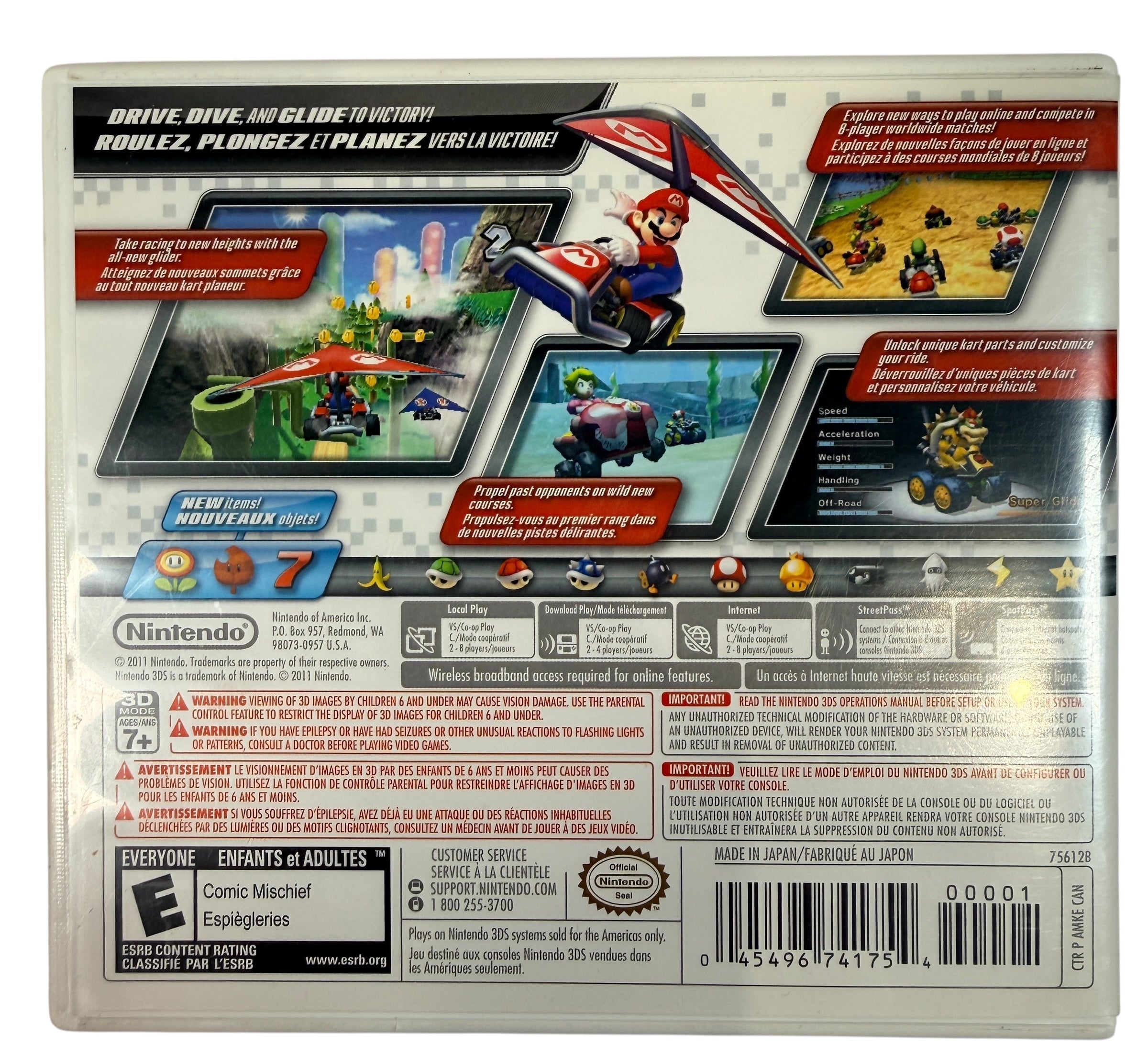 Mario Kart 7 for Nintendo 3DS complete with case and manual. Authentic, tested and clean. Collector friendly. Fast shipping from Montreal.