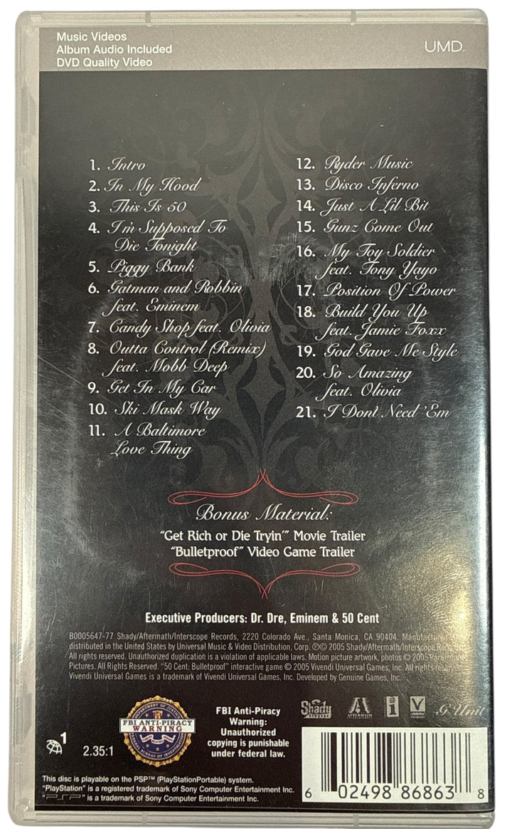 Rare 2005 50 Cent The Massacre Special Edition UMD music video for PSP. Collectible hip-hop media format with case and artwork. Ships from Canada.