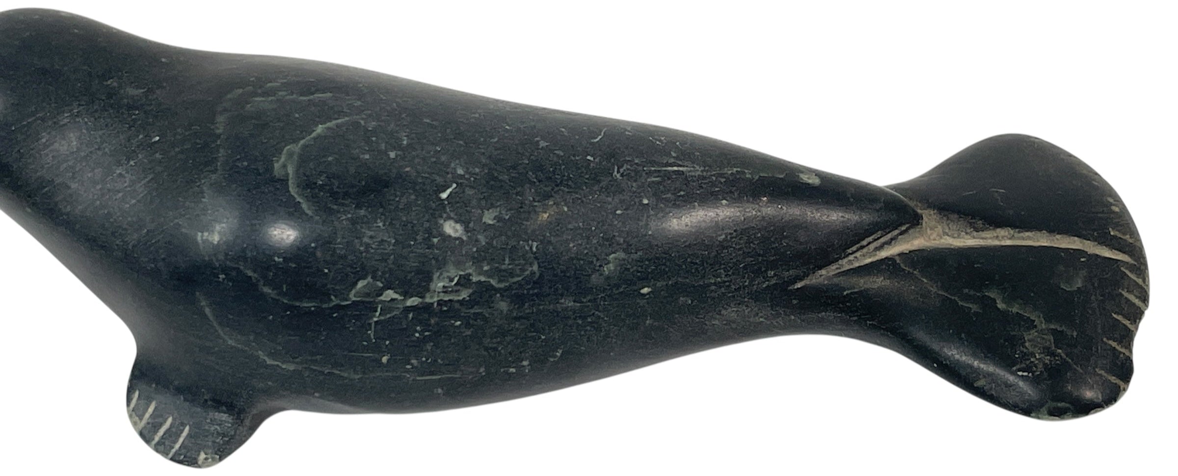Hand-Carved Inuit Soapstone Beluga Whale – Signed by Bobby Tarkirk