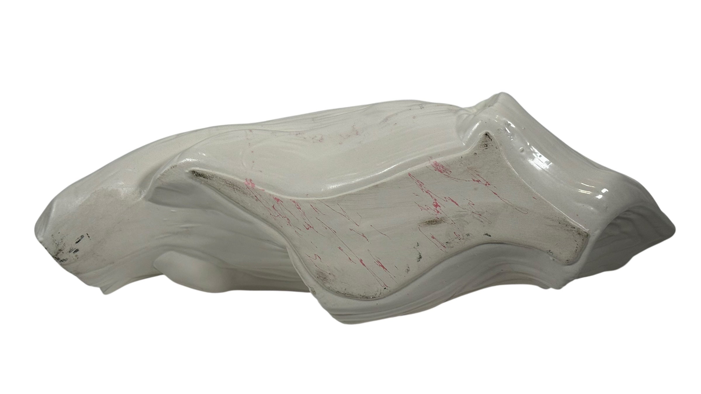 Jardinière vintage en céramique et bois flotté – Forme de bûche abstraite du milieu du siècle – Veines roses