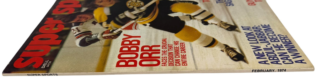 Vintage sports magazine cover featuring a hockey player with text about Bobby Orr.