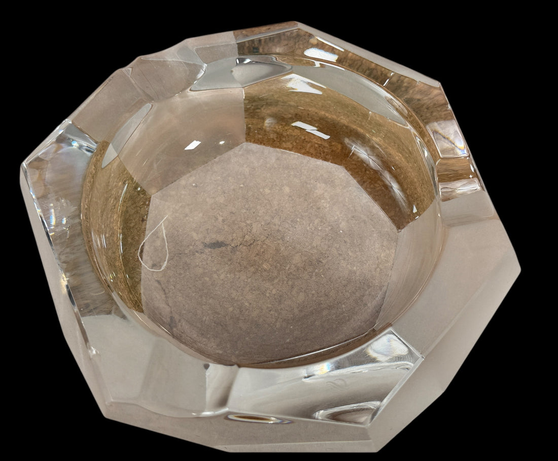 Vintage Faceted Crystal Ashtray – Octagonal Clear & Frosted Design