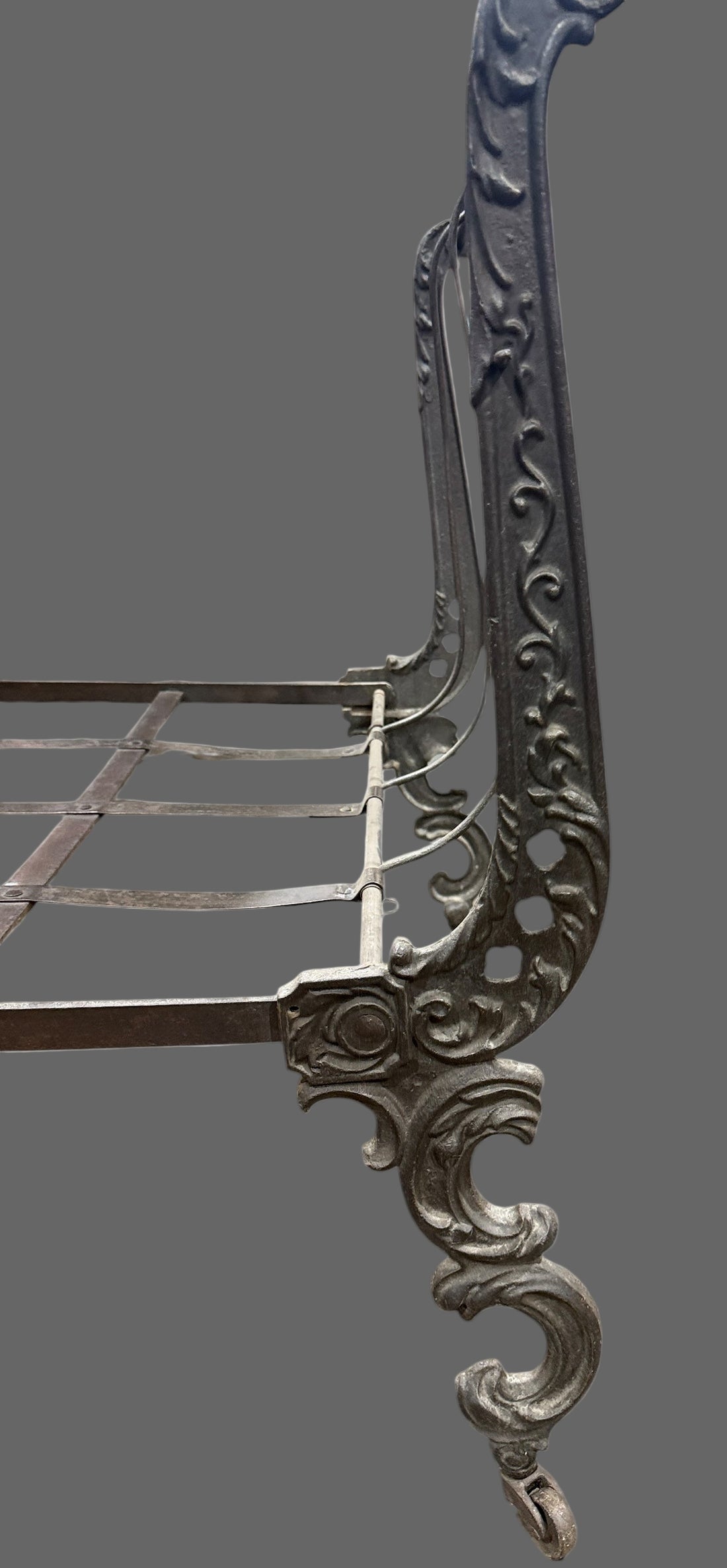 Victorian Folding Wrought Iron Bed – Harp Scrollwork (c.1900)