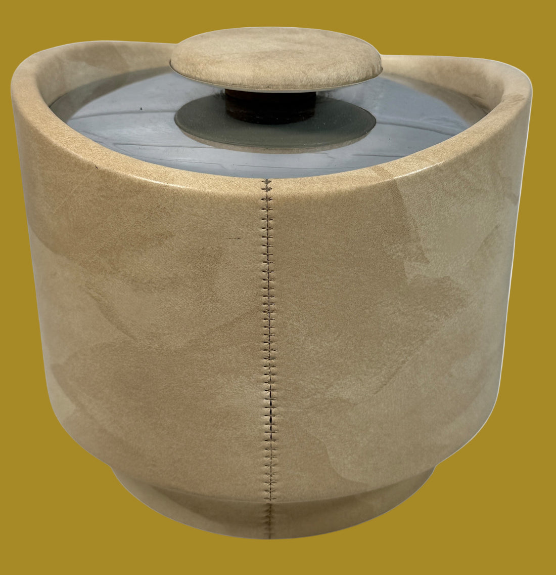 Vintage Kraftware 225 5th Ave NYC ice bucket, cream stone texture, mid-century modern barware collectible, made in USA.