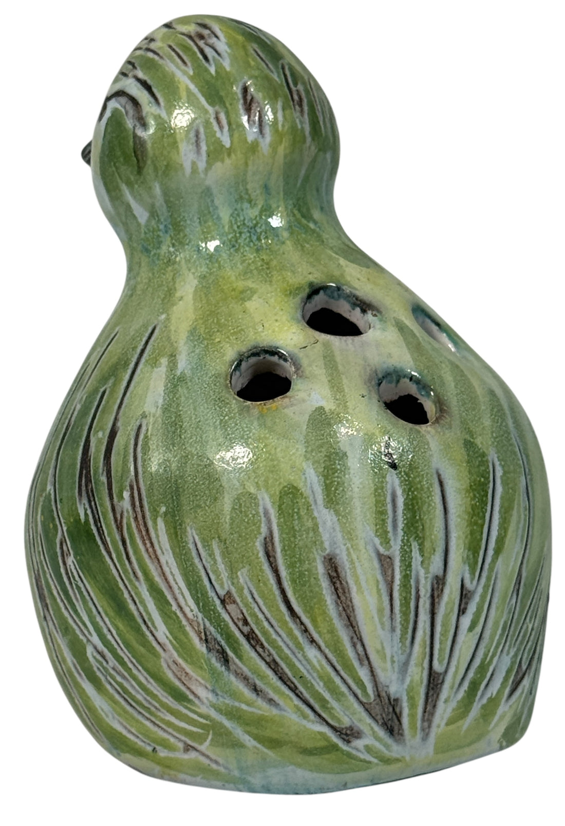 Mid-century French bird sculpture by Camos Vallauris, signed 5″ green ceramic art piece, 1960s Vallauris pottery collectible from France.