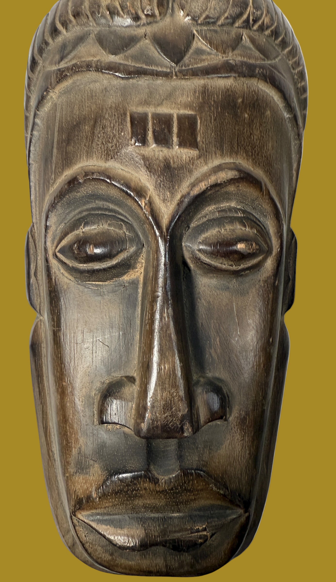 Hand-Carved African Wooden Mask – 21” Tall Vintage Tribal Wall Art