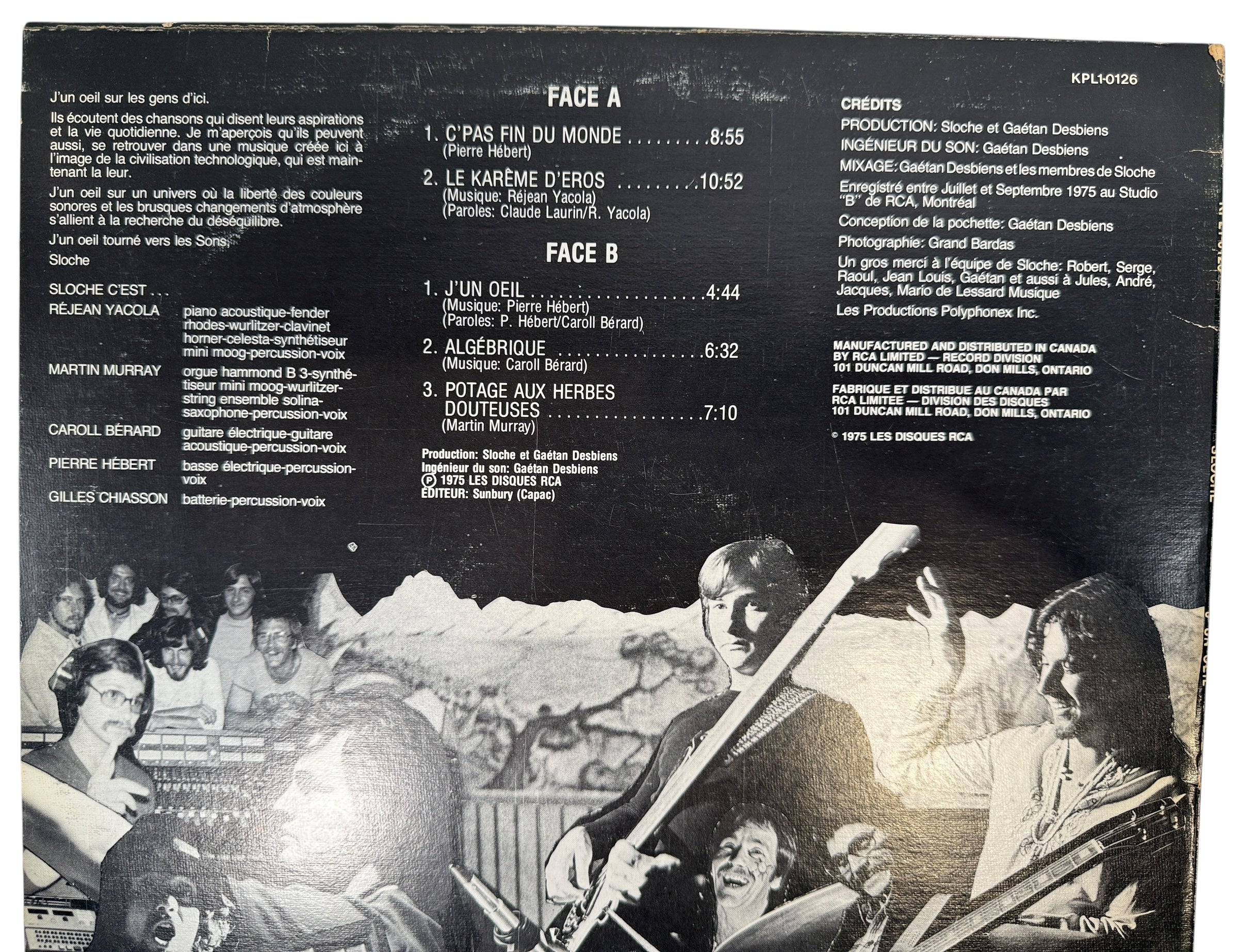 1975 Sloche J’un Oeil RCA Victor LP Canada. VG+/VG Dynaflex pressing. Quebec prog-fusion classic, collectible Canadian first pressing in strong shape.