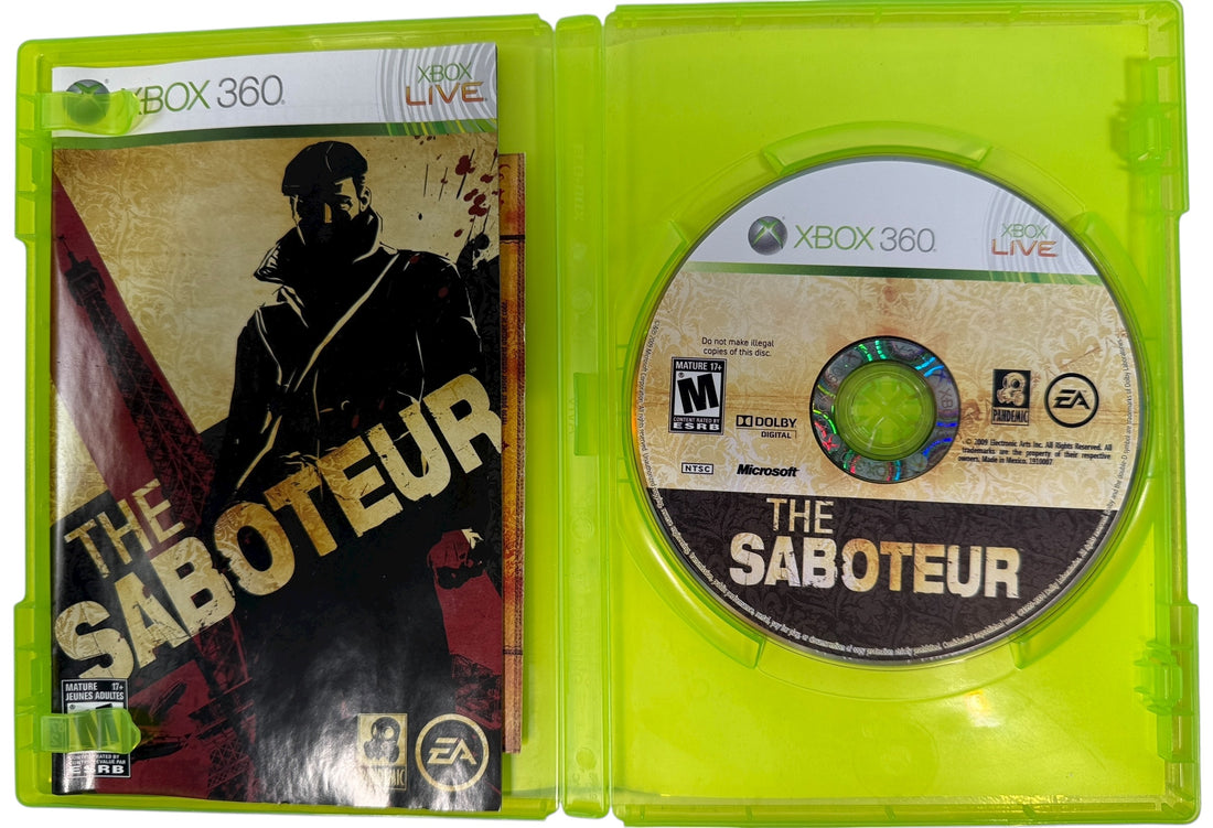 Complete The Saboteur Xbox 360 game with case and manual. Clean disc, NTSC version. Fast Canadian shipping. Great collectible for retro action-game fans.