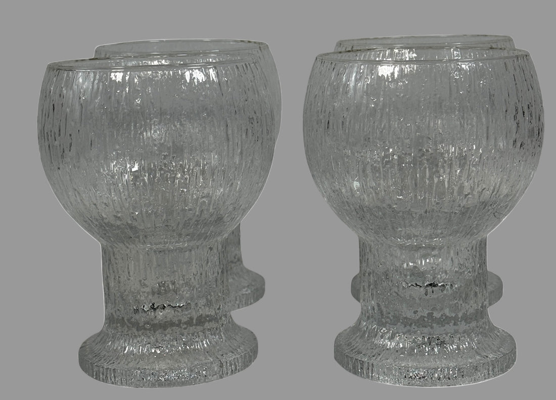 Vintage Iittala Ultima Thule footed glasses set of 8. Finnish design by Tapio Wirkkala. Iconic ice-melt texture. Excellent condition. Fast shipping from Canada.