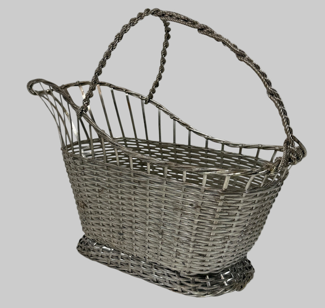 Vintage WA France Silver-Plated Wine Cradle – Hand-Woven