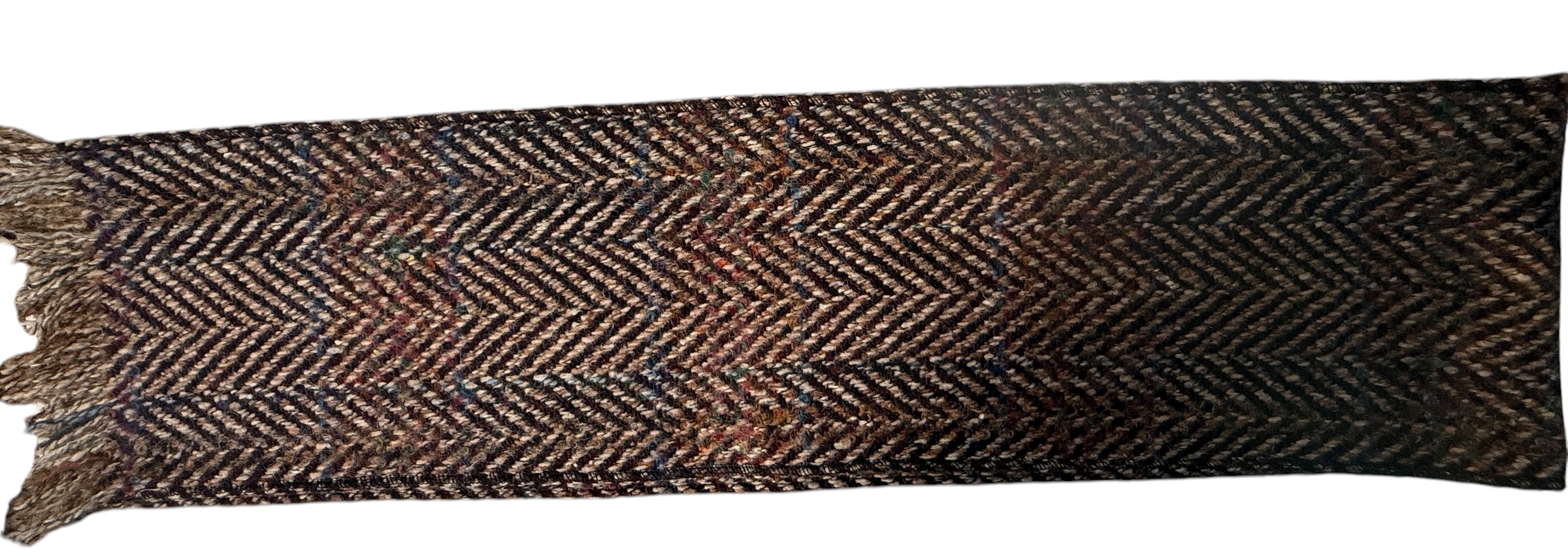 Vintage Aquascutum wool scarf with tweed herringbone weave and fringe. Quality British winter accessory in good condition. Ships from Canada.