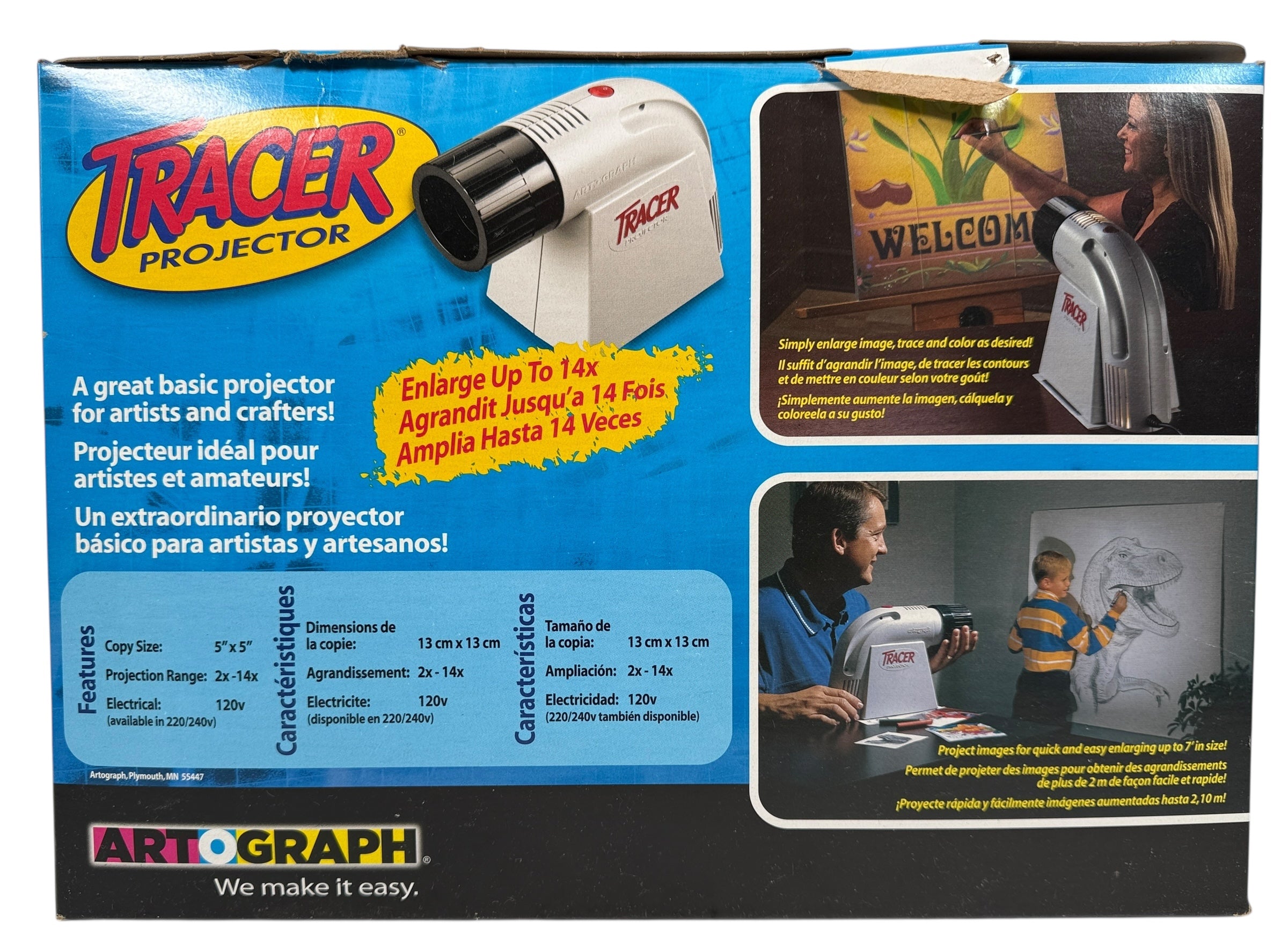 Vintage Artograph Tracer art projector with original box. Classic image drawing enlarger for tracing artwork, patterns, and designs. Made in USA.