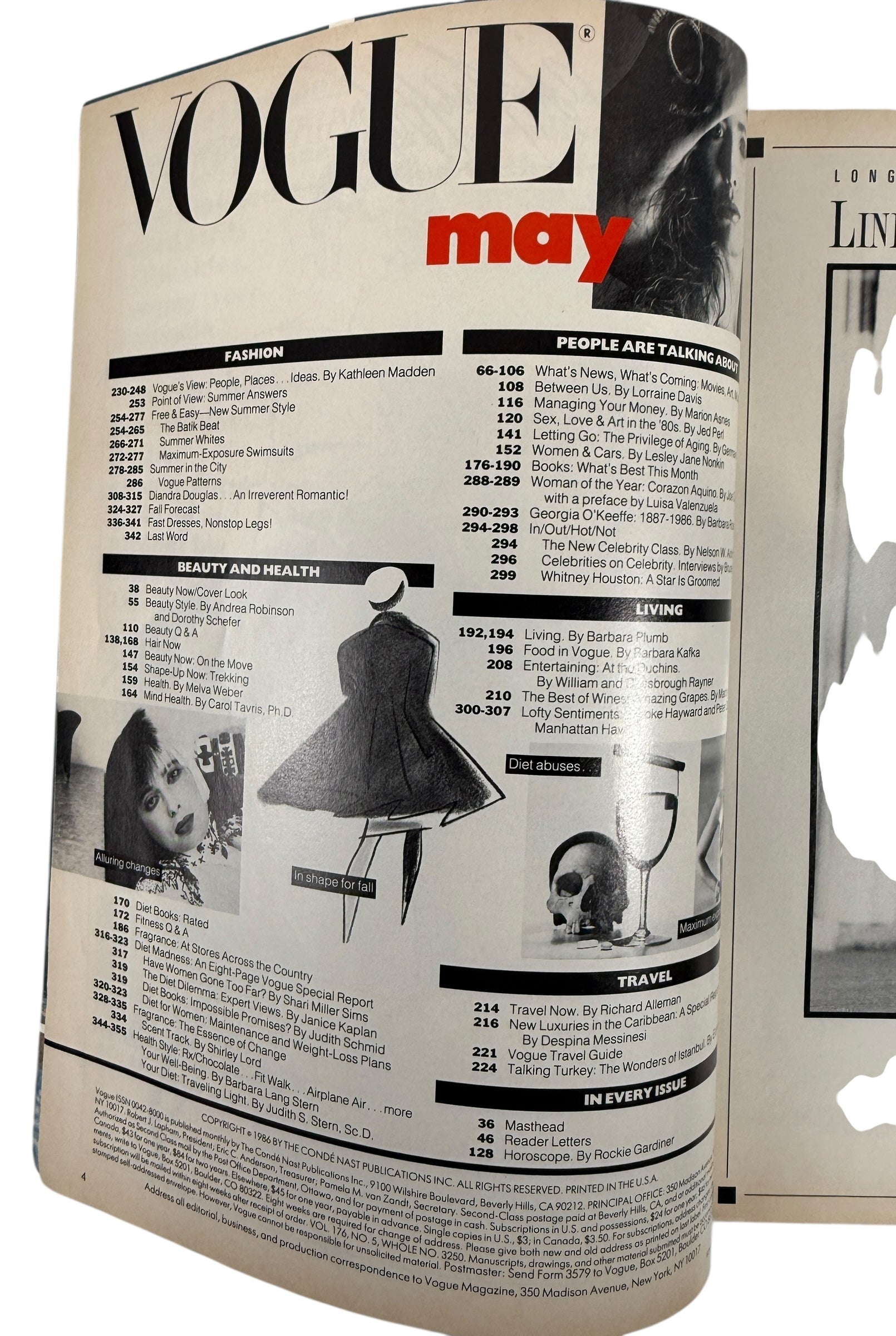 Vintage Vogue May 1986 featuring Paulina Porizkova, iconic 1980s fashion editorials, beauty photography, luxury ads, and classic Vogue style.