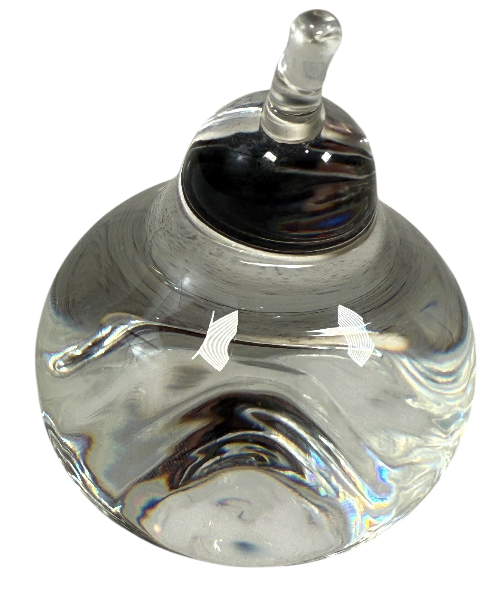 Signed Steuben crystal apple paperweight, hand-blown USA lead crystal, elegant desk decor, vintage American art glass collectible.